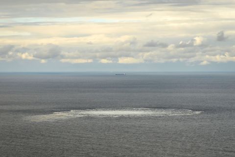 A view of the disturbance in the water above the gas leak in the Baltic Sea seen on Thursday, September 29.