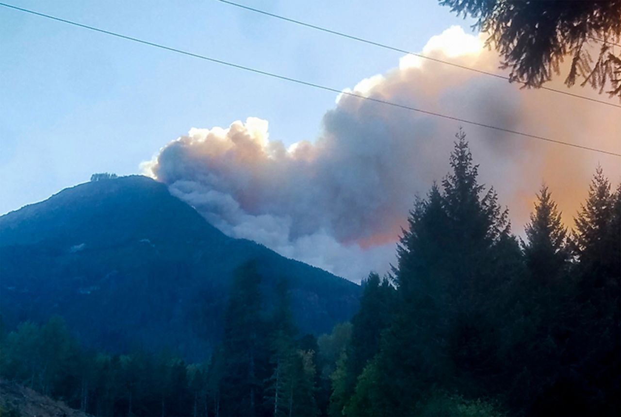 The Holiday Farm fire is seen burning in the mountains around McKenzie Bridge, Oregon on September 9.