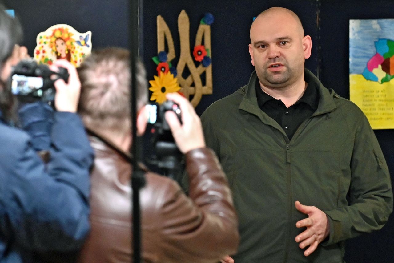 Yurii Malashko holds a briefing in Zaporizhzhia, southeastern Ukraine, on April 2.