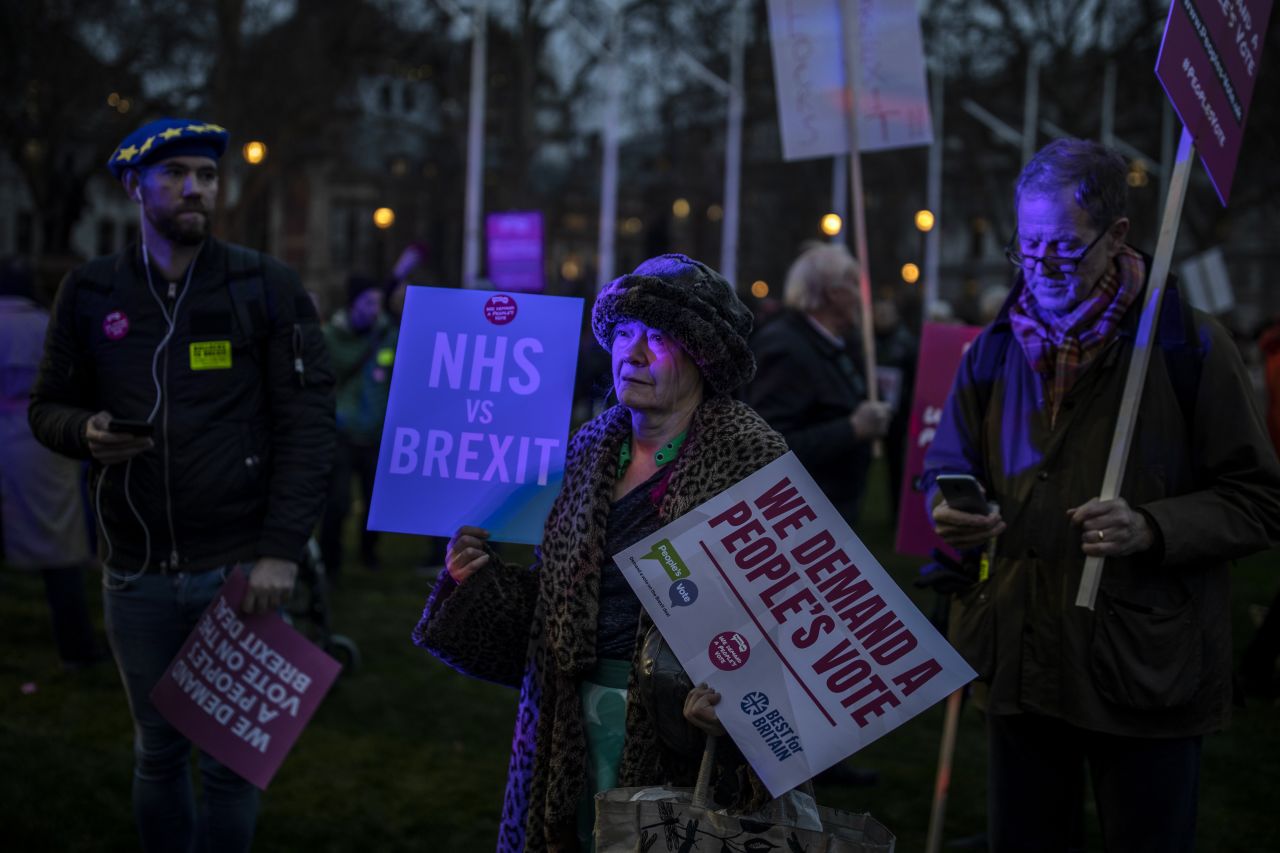 Protesters gather on Wednesday in Parliament Square, London. 