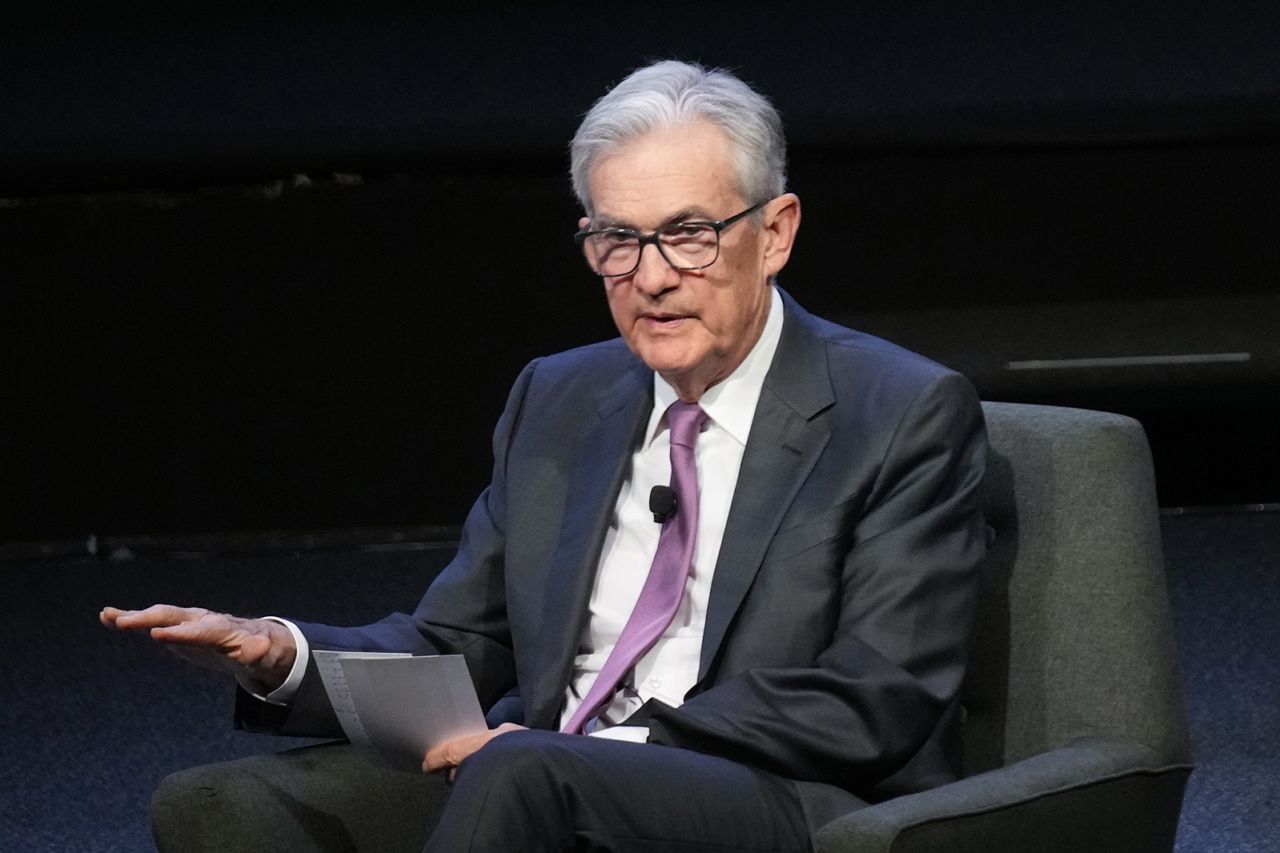 Federal Reserve Chairman Jerome Powell speaks at a meeting of the Economic Club of New York, Oct. 19, 2023, in New York.