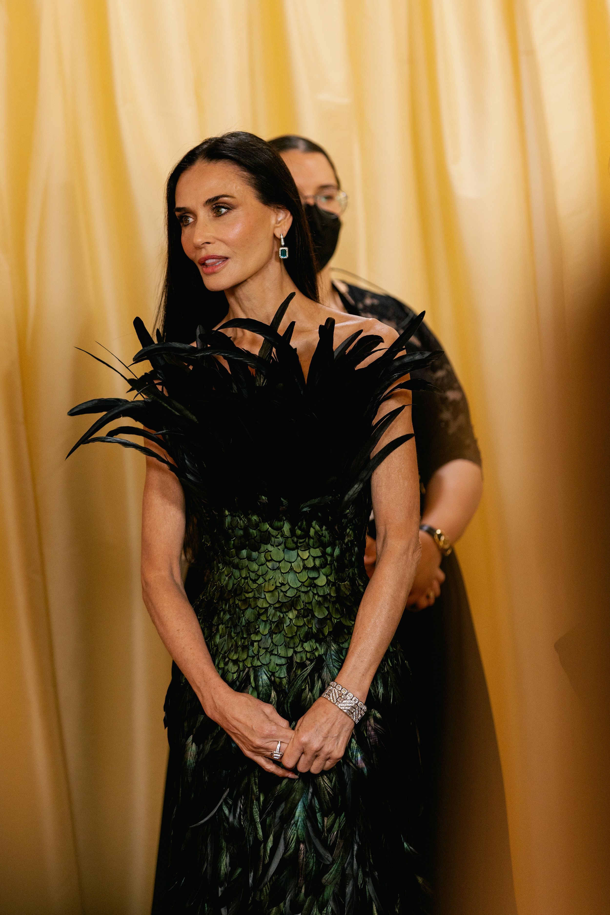 Demi Moore’s feathery Oscars plumage, courtesy of Gucci.