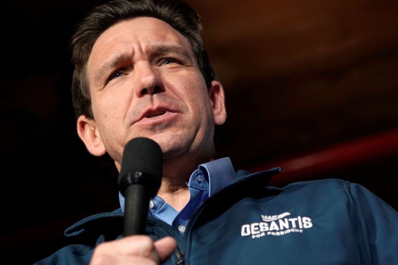 Florida Gov. Ron DeSantis speaks during a campaign stop in Hampton, New Hampshire, on Wednesday.