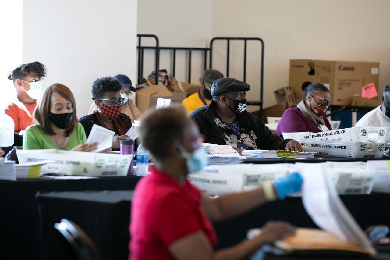 Election workers count Fulton County ballots at State Farm Arena?in Atlanta, Georgia on November 4. 