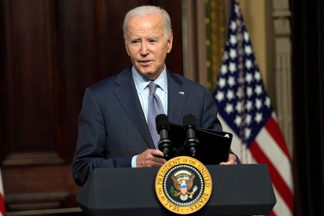 US President Joe Biden speaks at the White House on October 11. 