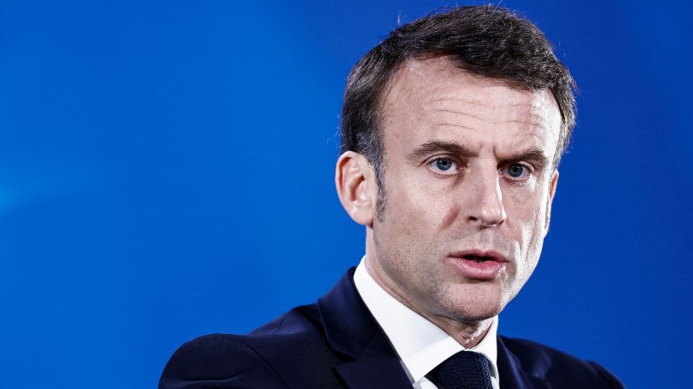 French President Emmanuel Macron speaks during a press conference in Brussels, Belgium, on March 22. 