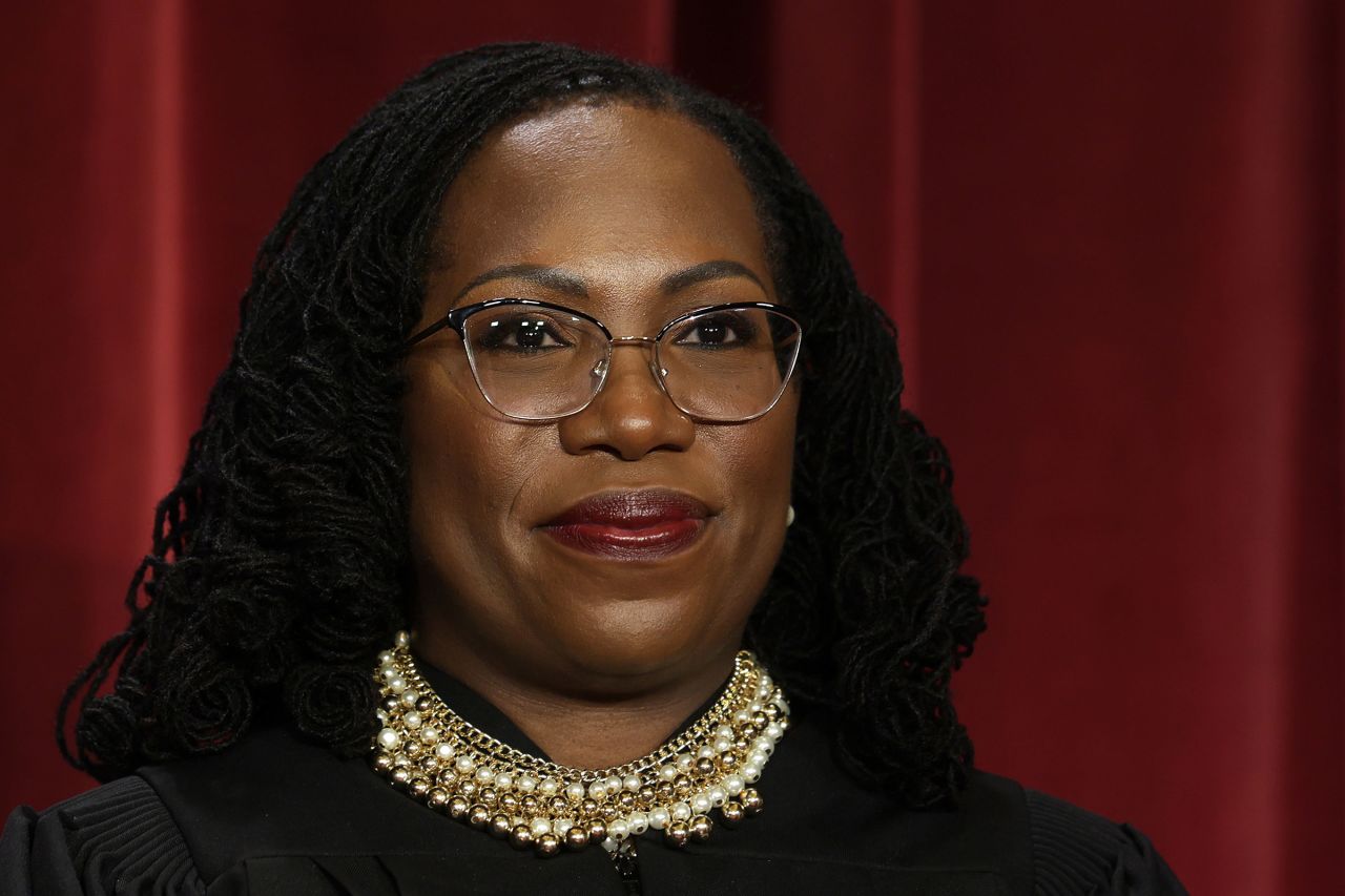 Supreme Court Associate Justice Ketanji Brown Jackson poses for an official portrait at the East Conference Room of the Supreme Court building on October 7, 2022 in Washington, DC.