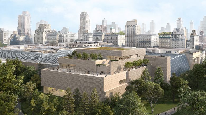 Rendering of the Metropolitan Museum of Art from aerial view featuring the Tang Wing.