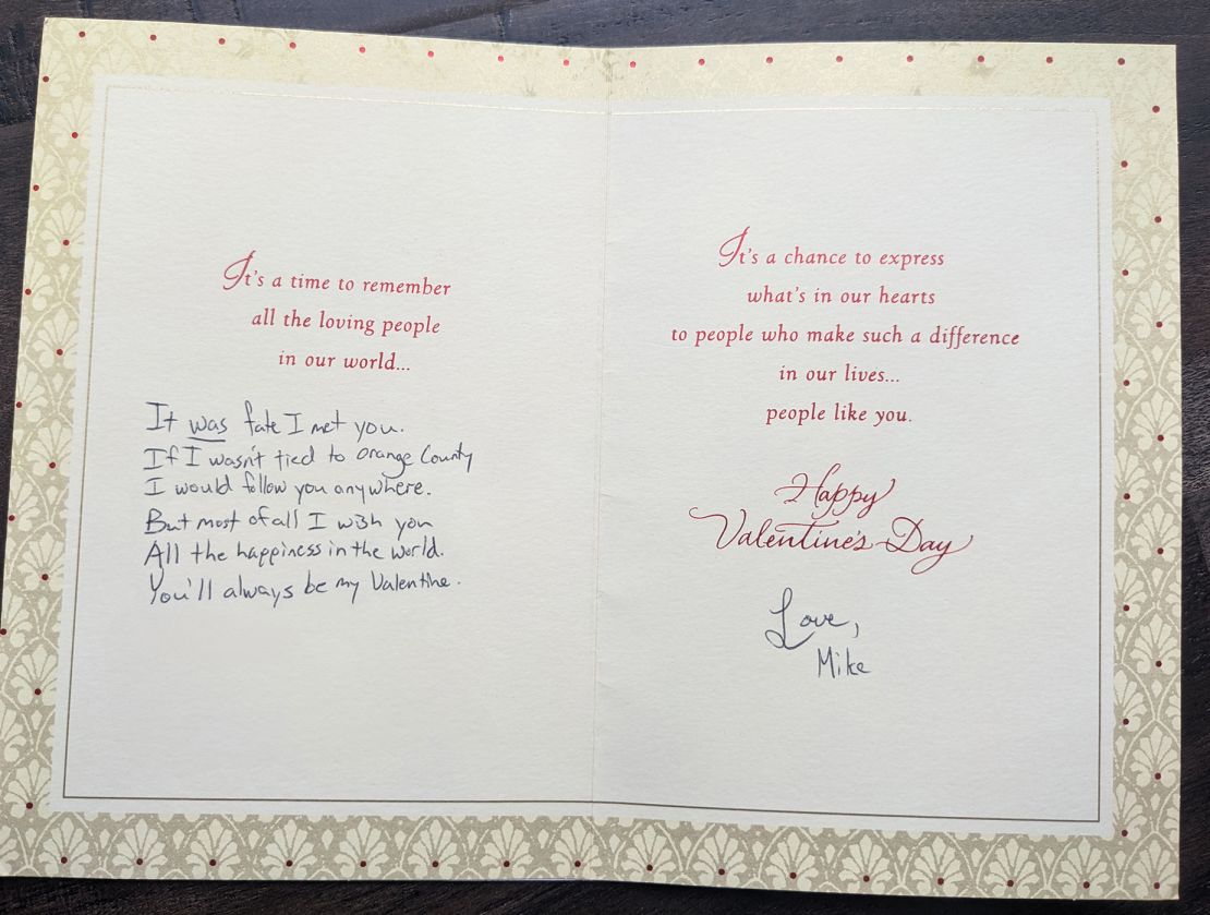 Mike sent Amy this Valentine's Day card while she was living abroad in the UK.