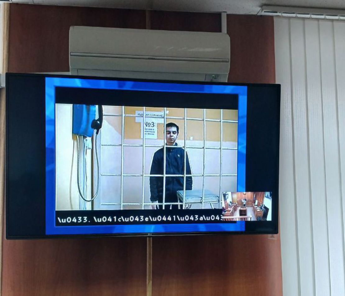 Arseny Turbin is pictured via videolink ahead of his appeal hearing on November 7. His mother, Irina Turbina, attended the court session on the outskirts of Moscow.