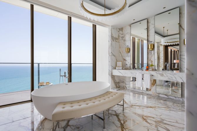 From marble-clad bathrooms overlooking the Arabian Gulf to a private chef’s kitchen where any of the resort’s fine-dining chefs can whip up a private dining experience, the suite has everything you could ever need, and then some.