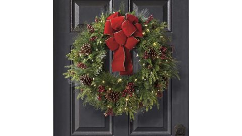 Christmas Cheer Cordless Wreath With Red Bow