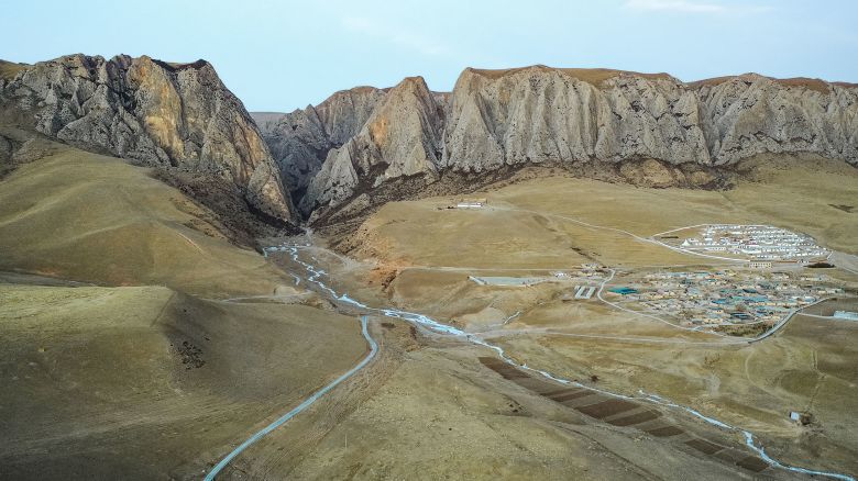 A view on Baishiya Karst Cave at the edge of Ganjia Basin.