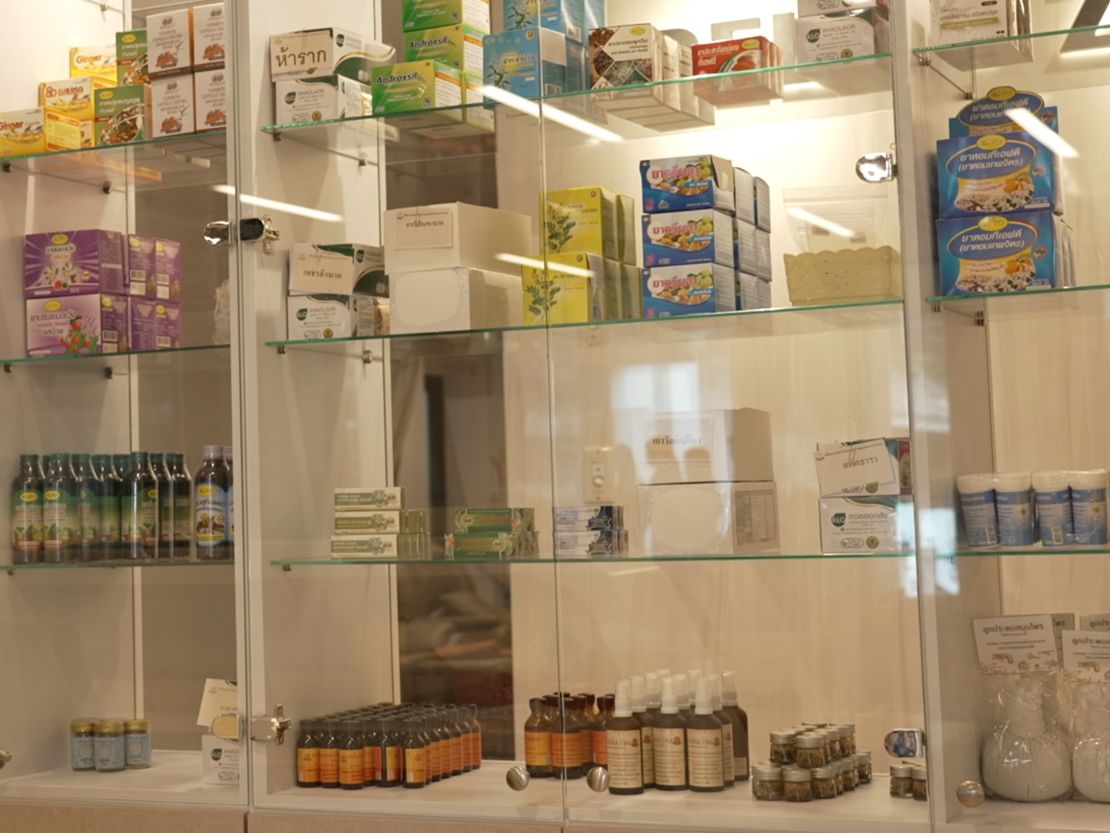 The center's herbal pharmacy is stocked with gels, creams and emulsions.