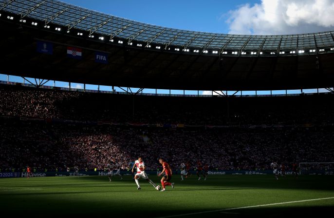 Spain’s Dani Olmo dribbles the ball against Croatia during a Euro 2024 match in Berlin on Saturday, June 15. The monthlong tournament began the day before.