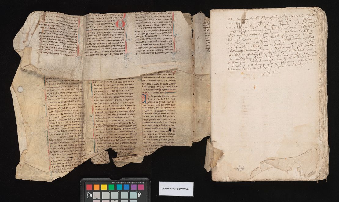 Blue and red flourishes on some of the letters enabled researchers to date the manuscript to the late 13th to early 14th century.