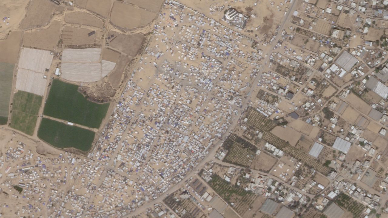 A satellite image shows tent camps in Rafah, Gaza, on May 5.