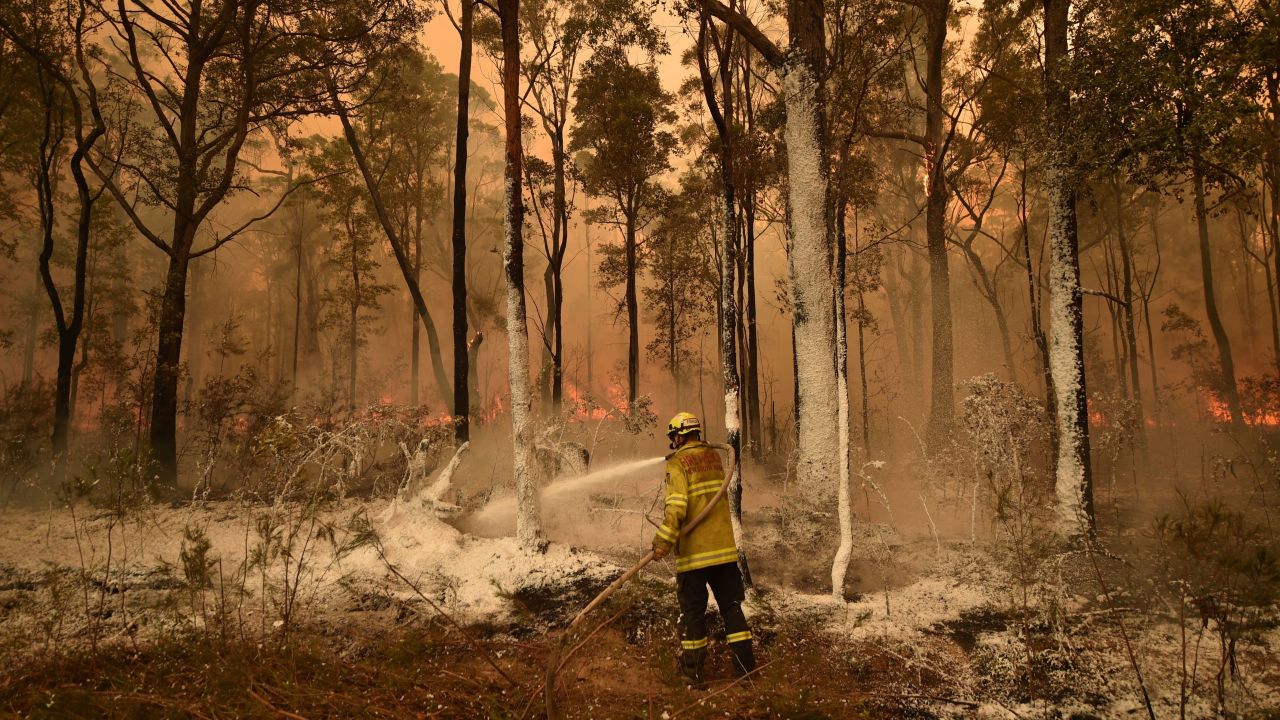 A firefighter in the New South Wales town of Jerrawangala on January 1, 2020.