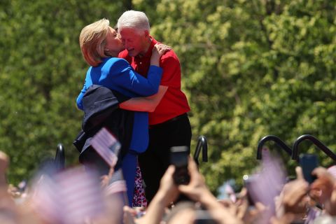 The Clintons embrace after Hillary announced her presidential campaign in June 2015.