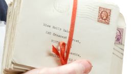 A bundle of letters included in the archive tied with a ribbon and addressed to Emily Hale 