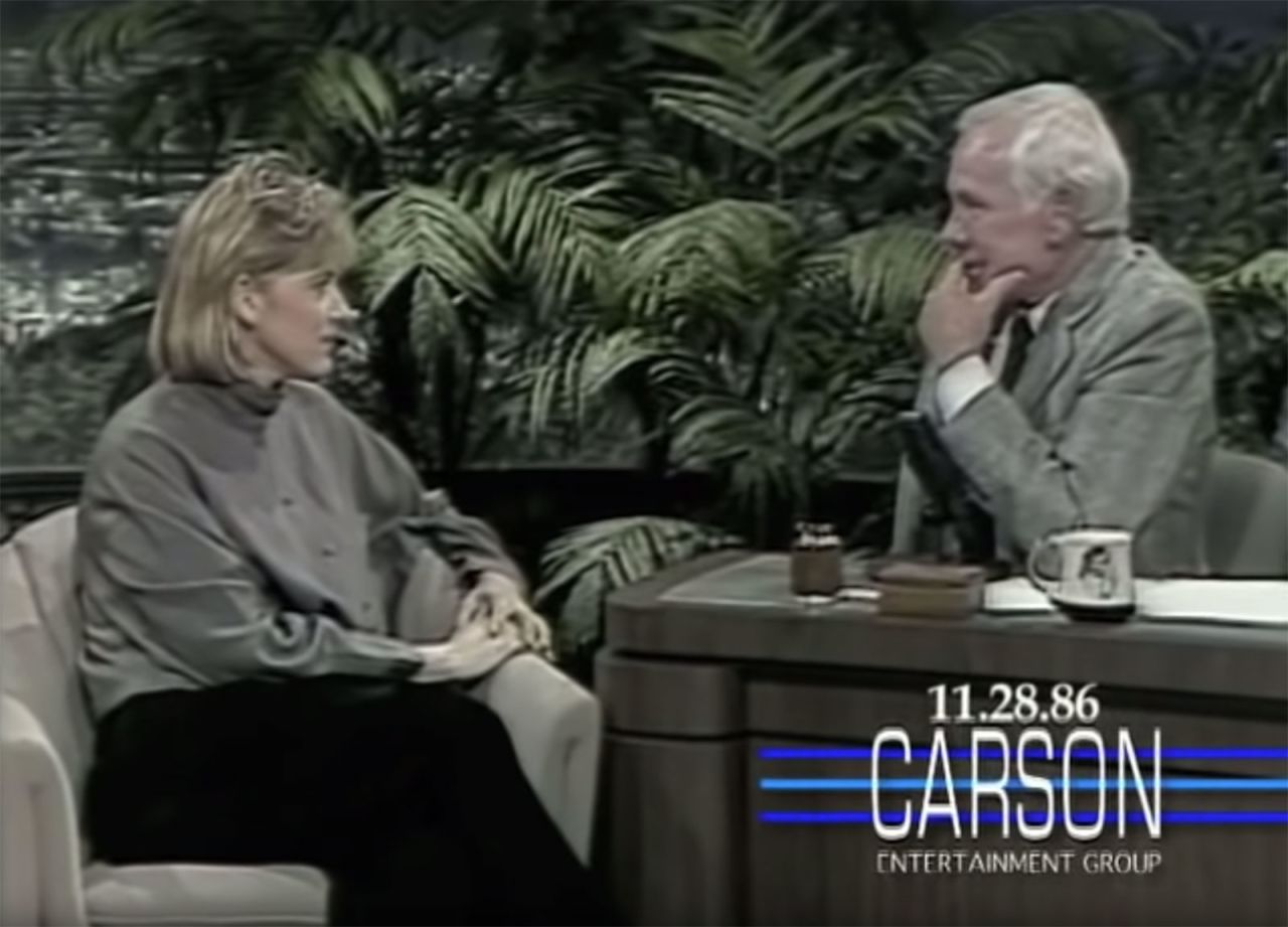 DeGeneres is interviewed by Johnny Carson on a "Tonight Show" episode in 1986. She was a stand-up comedian whose career began as an emcee at a New Orleans comedy club.