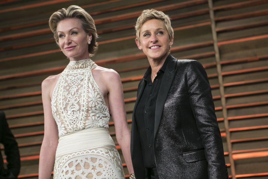 DeGeneres and de Rossi arrive at the Vanity Fair Oscar Party in 2014.