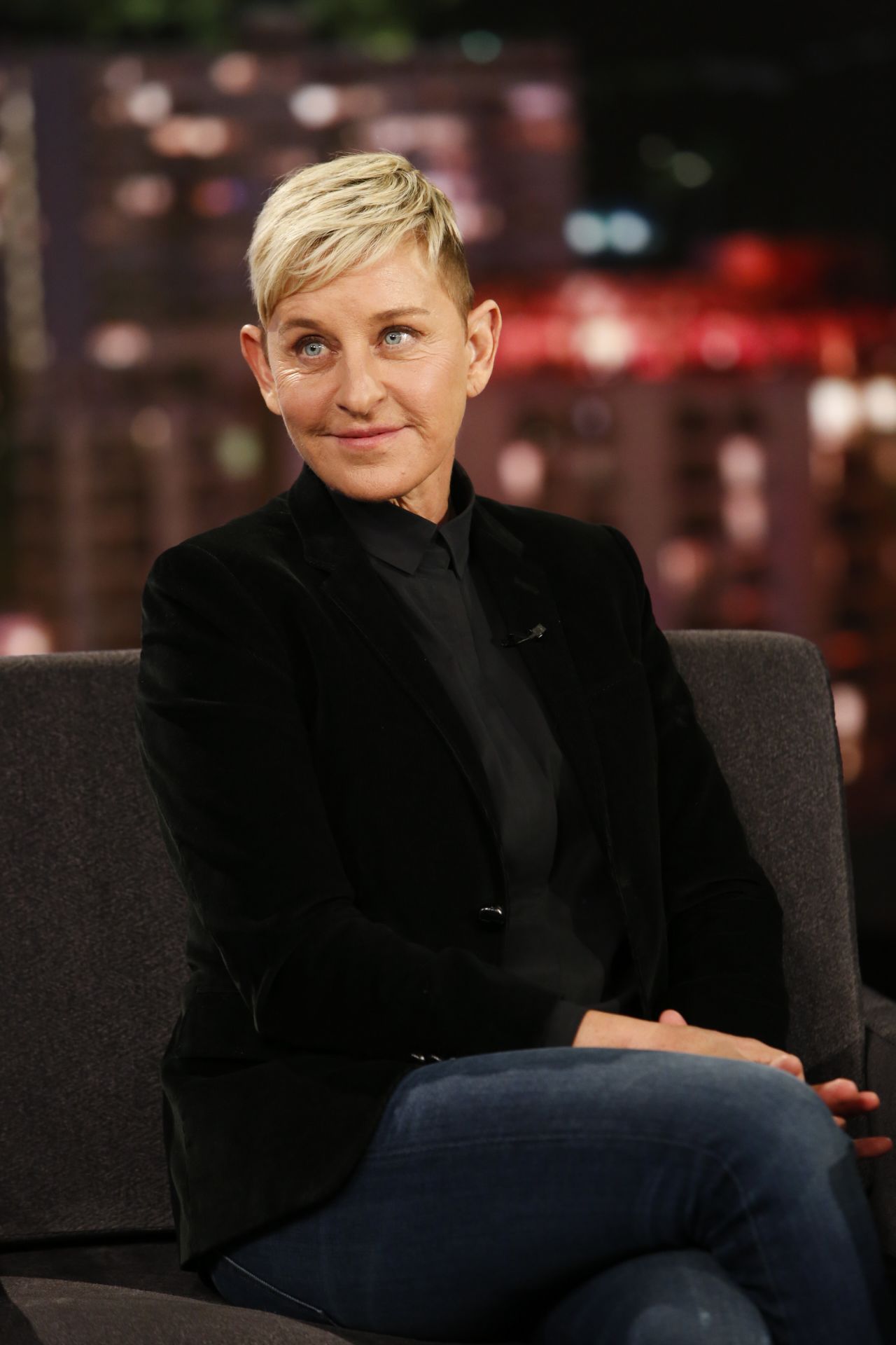 DeGeneres appears on Jimmy Kimmel's late-night talk show in 2018.