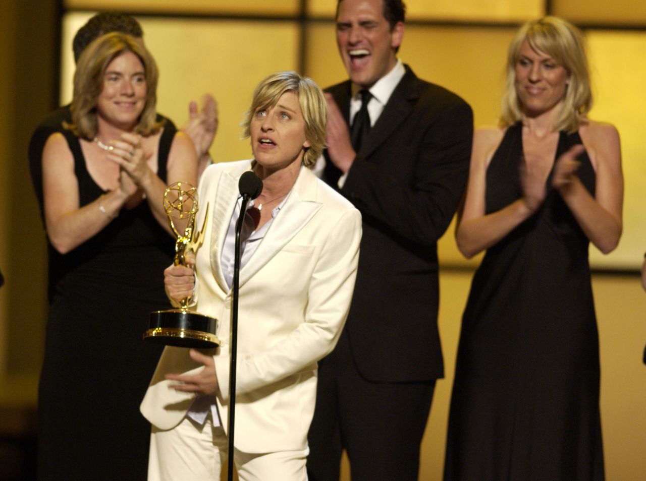 DeGeneres accepts an Emmy Award on behalf of her show in May 2004. "The Ellen DeGeneres Show" was recently extended to 2022.