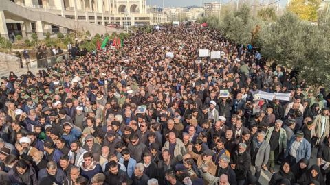 Protesters demonstrate in Tehran on Friday after the killing of Qasem Soleimani, the head of the Iranian Islamic Revolutionary Guards Corps (IRGC) Quds Force unit.