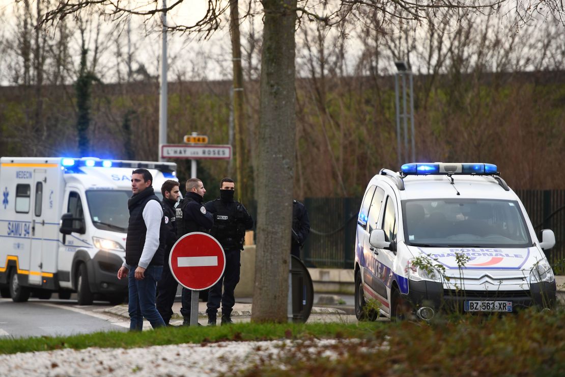Police at the park in Villejuif, France, where the attack took place.