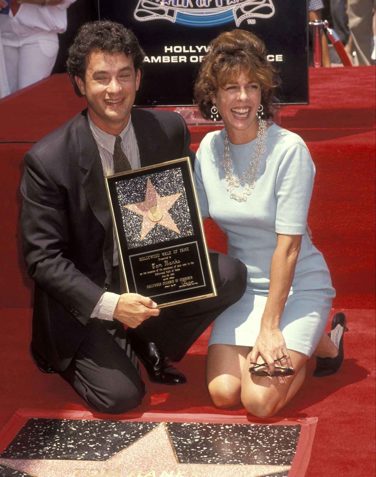 Hanks is joined by his wife, Rita, as he receives a star on the Hollywood Walk of Fame in 1992.