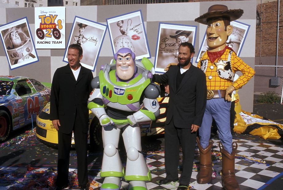 Hanks and Tim Allen pose with their "Toy Story" characters in 1999. The animated franchise has been wildly successful, with three sequels since the first film in 1995.