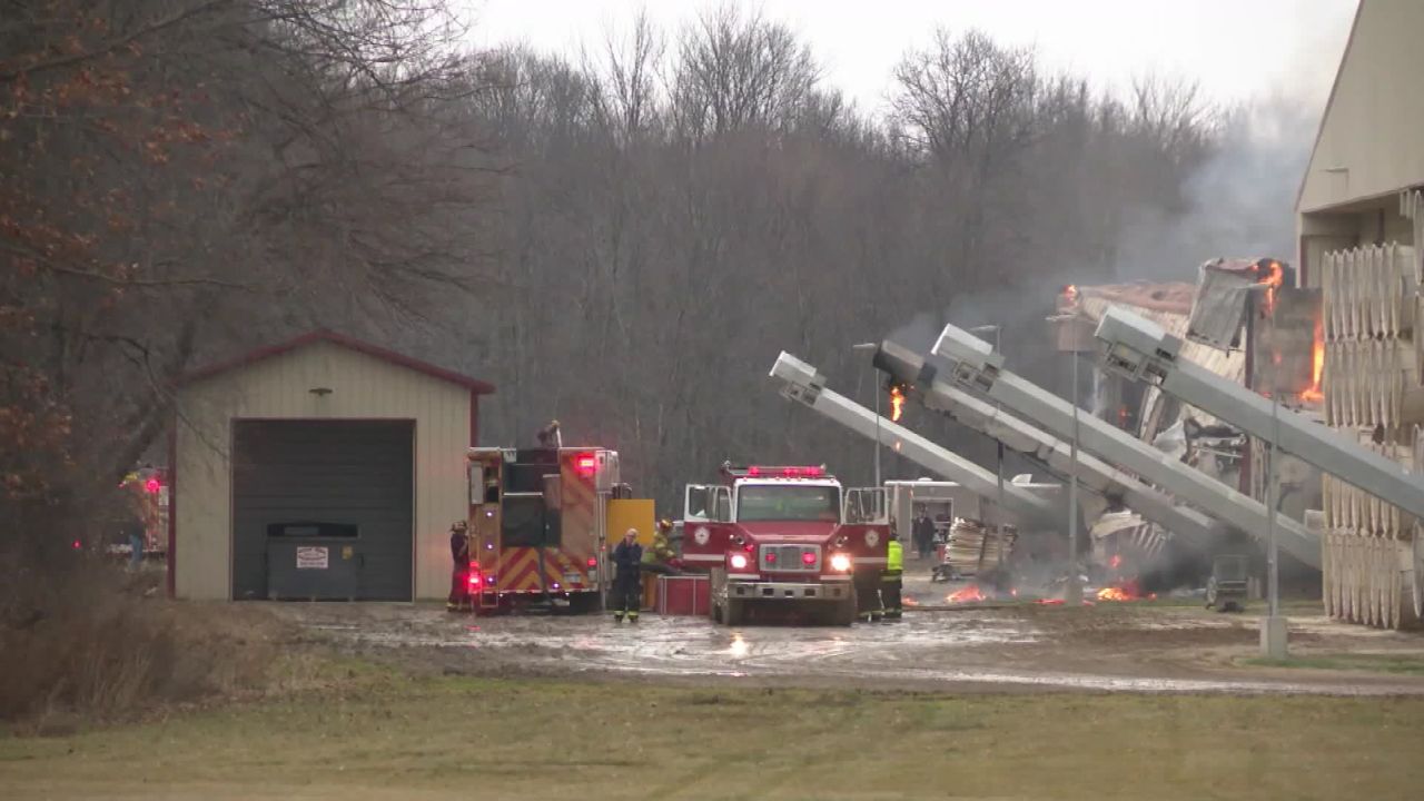 The fire destroyed a barn housing about 300,000 hens.