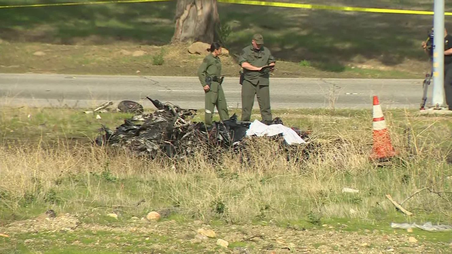 A small plane crashed and burned Saturday in Santa Clarita, California, authorities said.