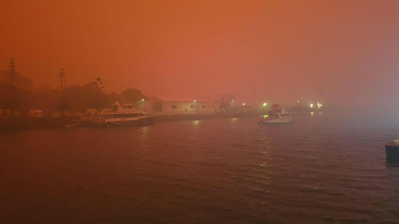 A blood-red sky looms over Eden, New South Wales, on January 5, 2020.