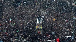 Coffins of Gen. Qassem Soleimani and his comrades who were killed in Iraq by a U.S. drone strike, are carried on a truck surrounded by mourners during a funeral procession, in the city of Mashhad, Iran, Sunday, Jan. 5, 2020. Soleimani's death Friday in Iraq further heightens tensions between Tehran and Washington after months of trading attacks and threats that put the wider Middle East on edge. (Mohammad Hossein Thaghi/Tasnim News Agency via AP)