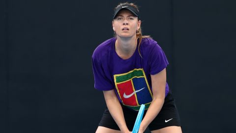 Maria Sharapova practices ahead of the Brisbane International.