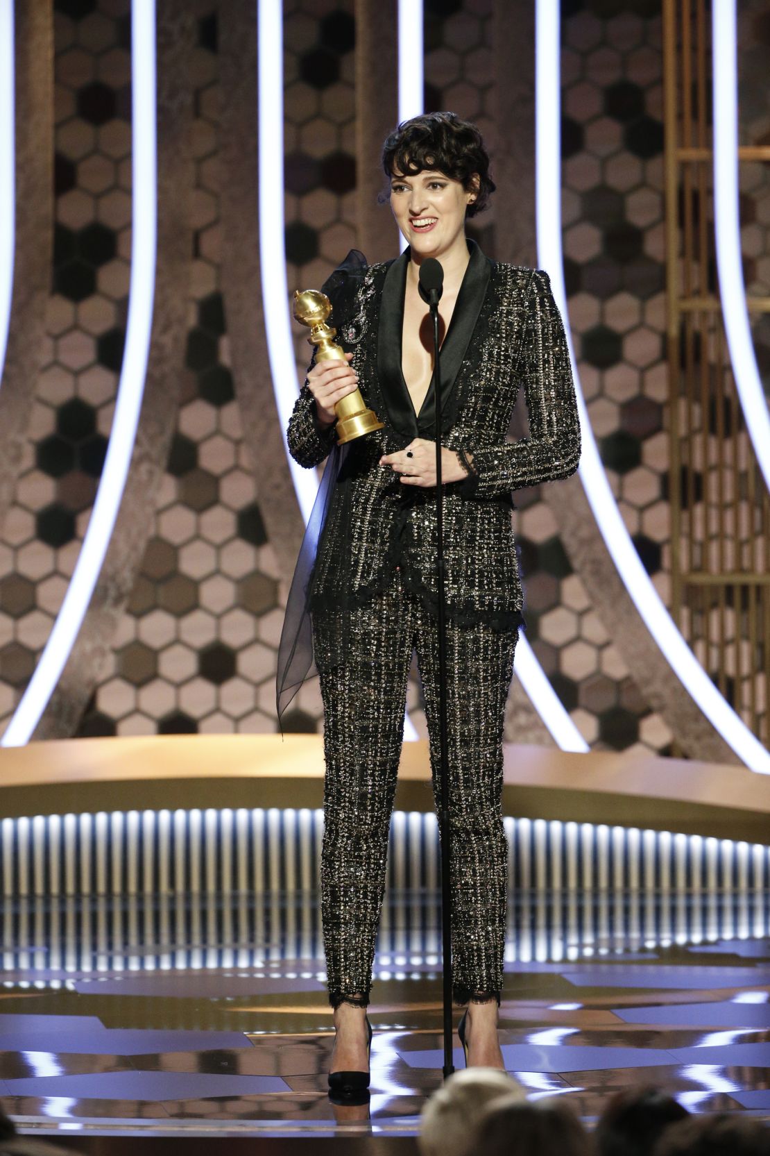 Phoebe Waller on stage at Sunday's Golden Globe Awards