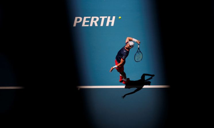 Norway's Casper Ruud serves the ball to Italy's Fabio Fognini at the ATP Cup on Sunday, January 5.