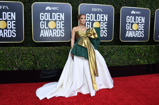 Jennifer Lopez's Valentino gown, complete with an outsized golden bow, was the talk of social media.