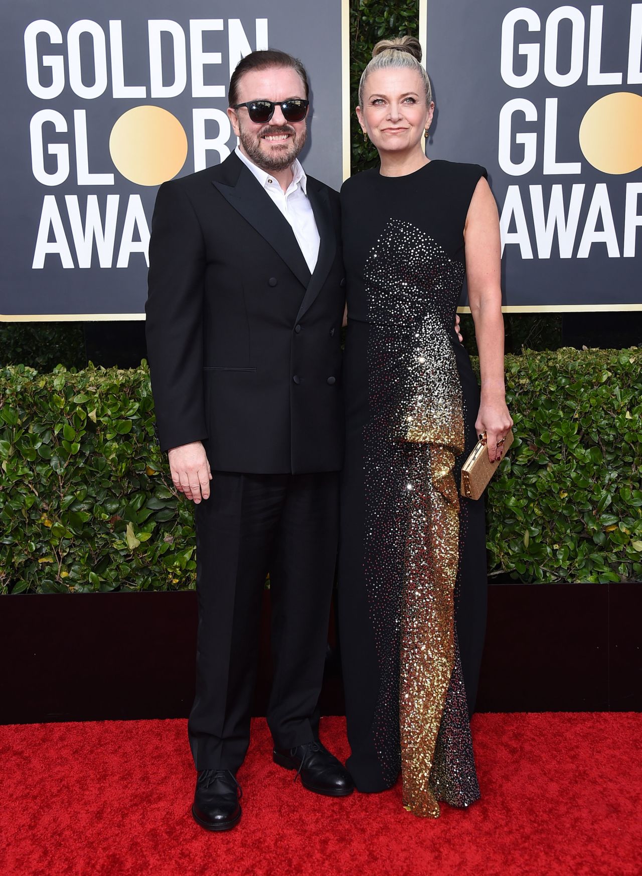 Golden Globes host Ricky Gervais and his partner, Jane Fallon