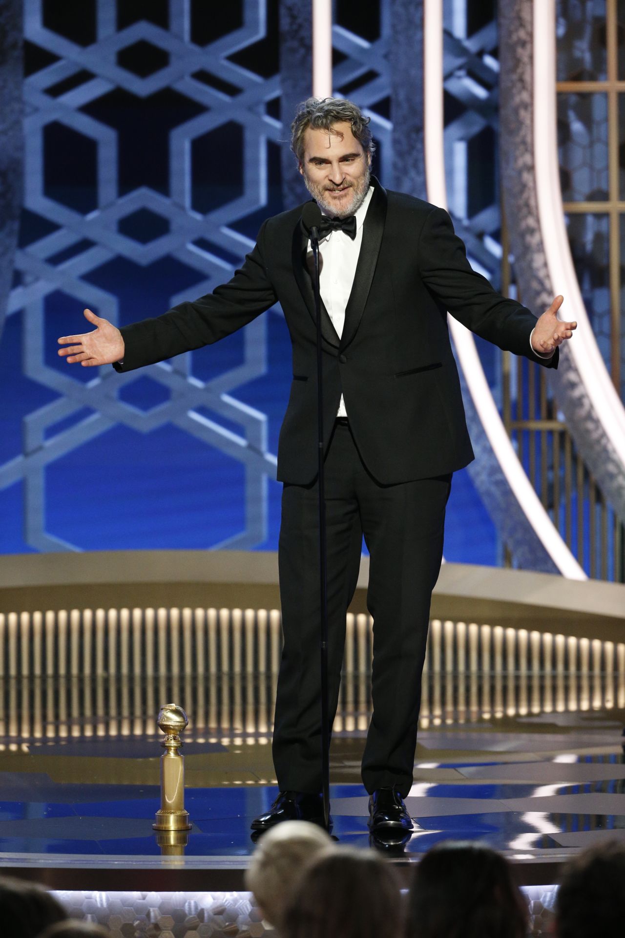See this tux? You'll be seeing a lot more of it, if you keep up with award shows. Joaquin Phoenix plans to wear it to every ceremony he attends to cut back on textile waste.