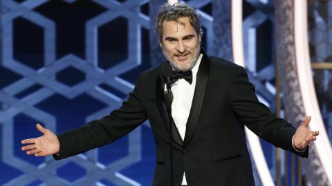 Joaquin Phoenix accepts the award for best performance by an actor in a motion picture - drama for "Joker" onstage during the 77th Annual Golden Globe Awards at The Beverly Hilton Hotel on January 5, 2020 in Beverly Hills, California.