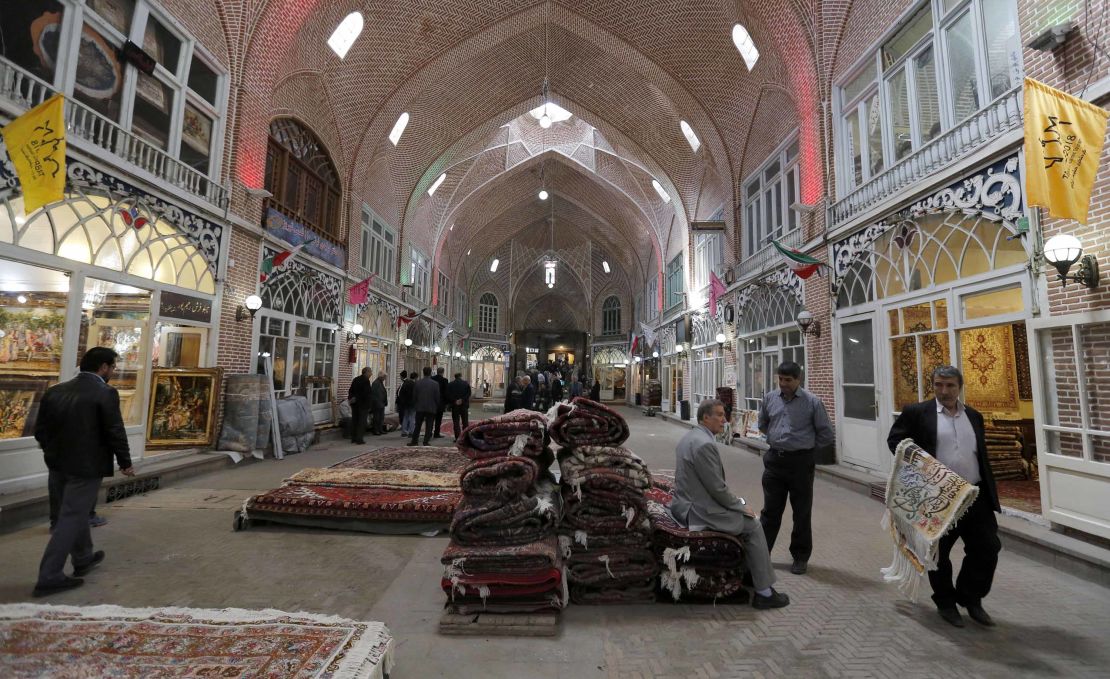 Carpet shops at the bazaar in Tabriz, pictured in 2018. 
