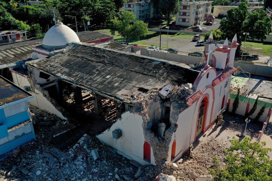 The Inmaculada Concepcion church, built in 1841, is seen partially collapsed after an earthquake hit the island in Guayanilla, Puerto Rico.