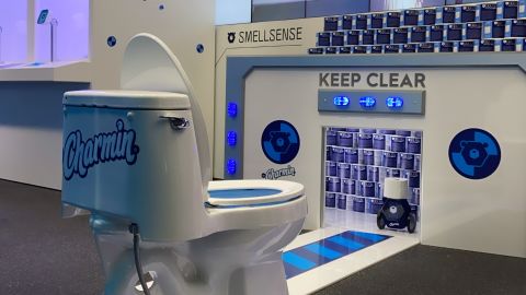 Charmin's futuristic GoLab bathroom stall is on display now at the 2020 International Consumer Electronics Show inside the Las Vegas Covention Center in Las Vegas.