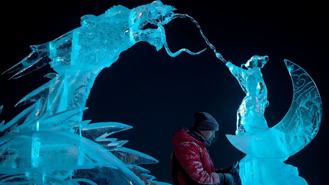<strong>Finishing touches: </strong>All the ice for the sculptures is pulled in from the nearby Songhua River.