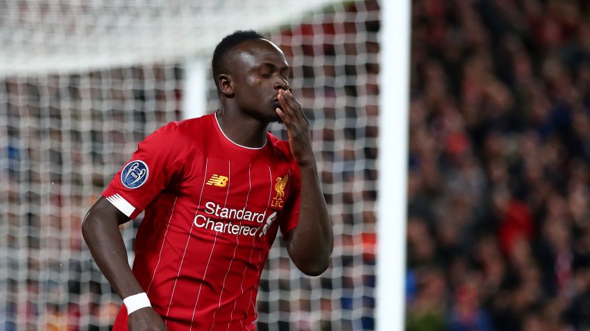 LIVERPOOL, ENGLAND - OCTOBER 02: Sadio Mane of Liverpool celebrates after scoring his sides first goal during the UEFA Champions League group E match between Liverpool FC and RB Salzburg at Anfield on October 02, 2019 in Liverpool, United Kingdom. (Photo by Clive Brunskill/Getty Images)