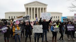 WASHINGTON, DC - JANUARY 18:  Protesters on both sides of the abortion issue gather in front of the U.S. Supreme Court building during the Right To Life March, on January 18, 2019 in Washington, DC. The Right to Life Campaign held its annual March For Life rally and march to the U.S. Supreme Court protesting the high court's 1973 Roe V. Wade decision making abortion legal.  (Photo by Mark Wilson/Getty Images)