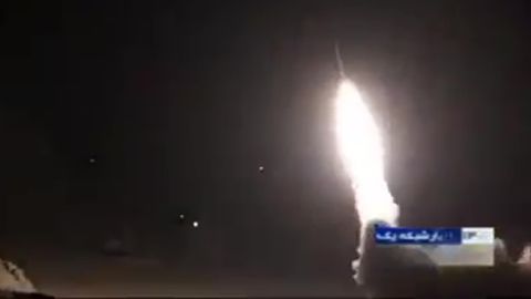 An image taken from video shown on Iran's Sima News reportedly shows the launch of the missiles fired at the Ain al-Asad airbase in Iraq.